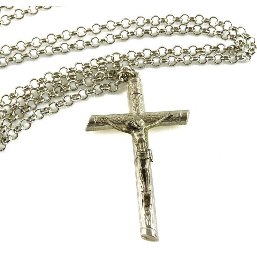 Crucifix Necklace Chunky Log Cross Pendant Religious Christian Jewelry